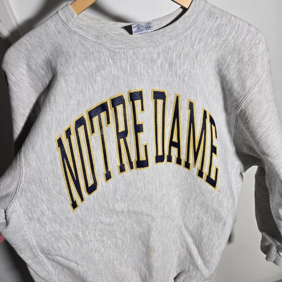 Vintage ND Champion Notre Dame Grey Crewneck Sweatshirt Large - Picture 1 of 11